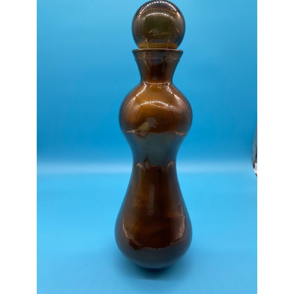 Vintage 60's Amber Glass Genie Bottle Decanter 18.5" San Miguel Spain w/ Stopper